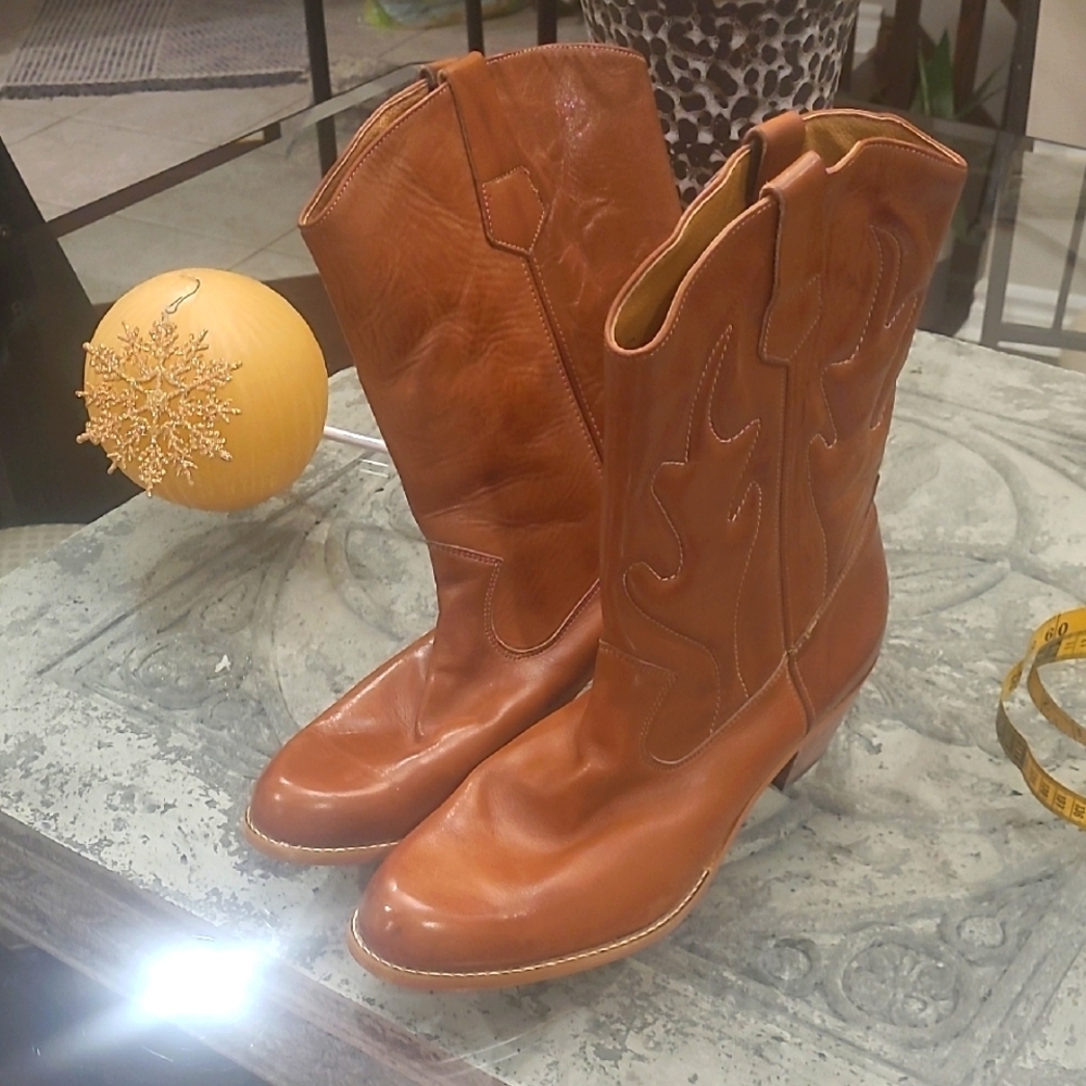 EATON north Country embroidered Brown Vintage Leather Cowboy Boots 12 d